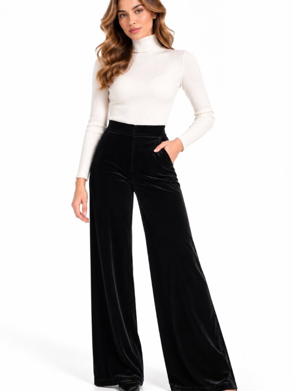 Massimo Dutti Black Velvet Wide Leg Pants Size 4